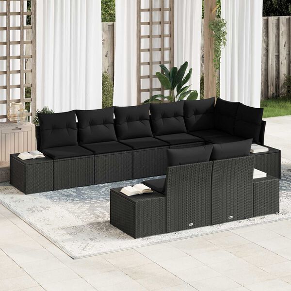 vidaXL Ensemble de canap&eacute; de jardin avec coussin 8 pcs Noir Poly rotin