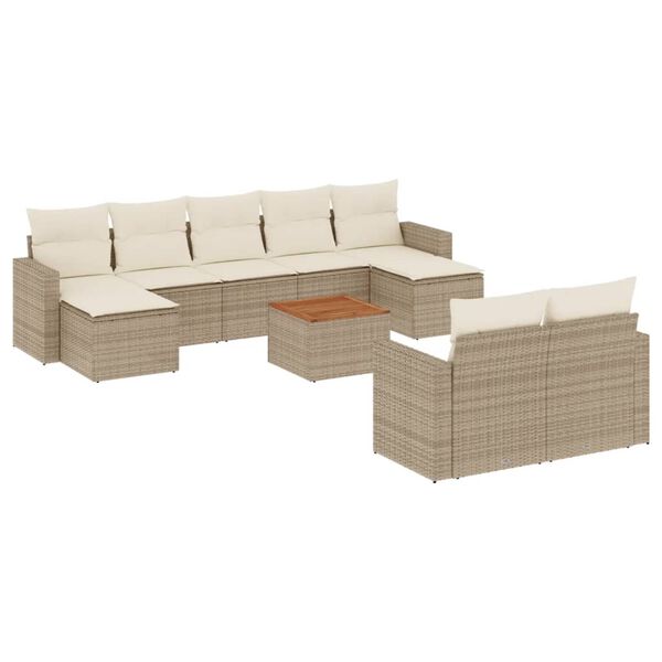 vidaXL Salon de jardin avec coussins 10 pcs beige r&eacute;sine tress&eacute;e