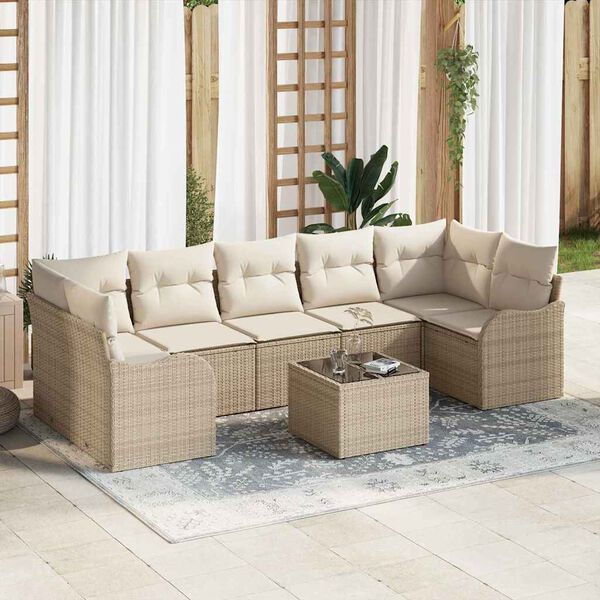 vidaXL Ensemble de canap&eacute; de jardin avec coussin 8 pcs Beige et cr&egrave;me