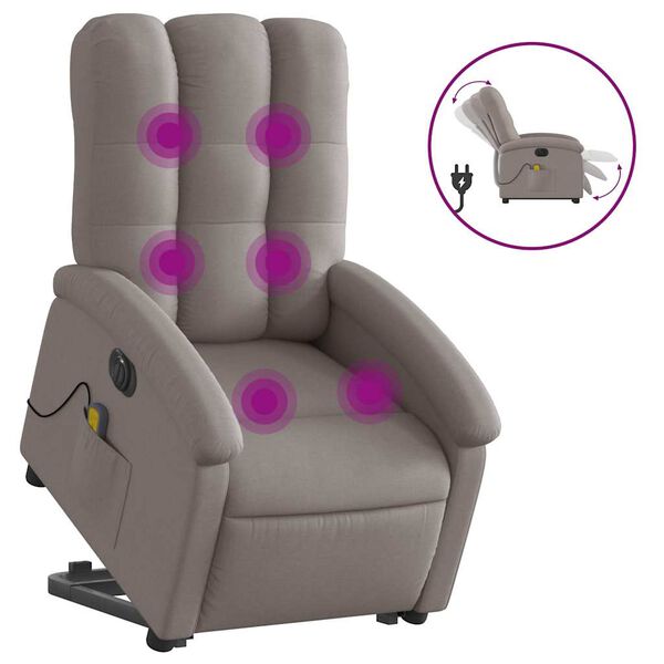 vidaXL Fauteuil inclinable de massage &eacute;lectrique Taupe Tissu