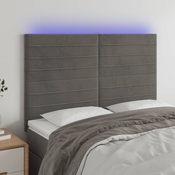 vidaXL T&ecirc;te de lit &agrave; LED Gris fonc&eacute; 144x5x118/128 cm Velours