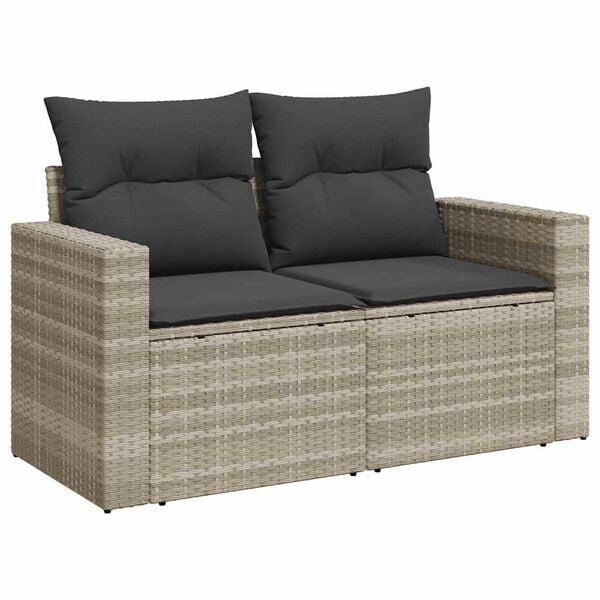 vidaXL Salon de jardin avec coussins 10 pcs gris clair r&eacute;sine tress&eacute;e