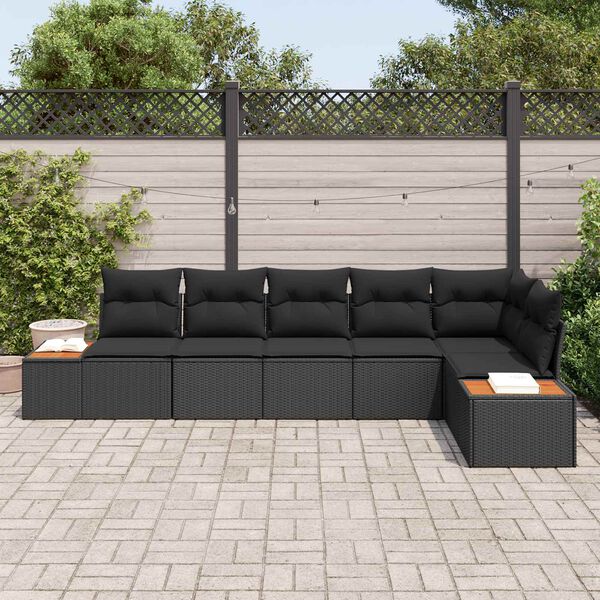vidaXL Ensemble de canap&eacute; de jardin avec coussin 6 pcs Noir Polyrotin