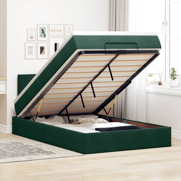 vidaXL Cadre de lit ottoman avec matelas vert fonc&eacute; 120x200 cm velours