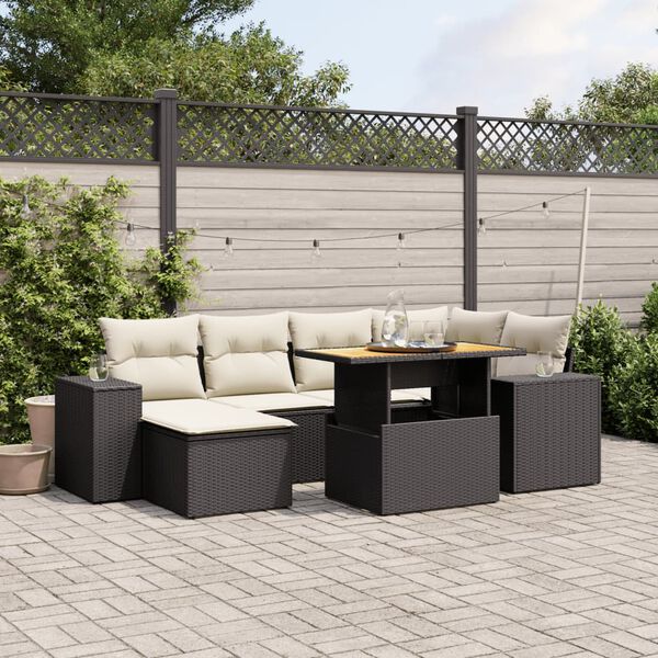vidaXL Salon de jardin 7 pcs avec coussins noir r&eacute;sine tress&eacute;e