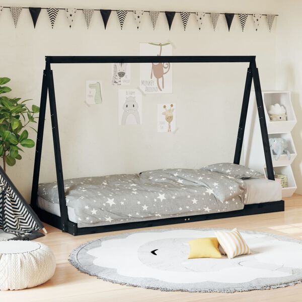 vidaXL Cadre de lit pour enfants noir 90x190 cm bois de pin massif