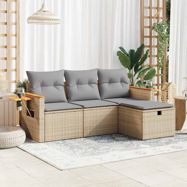vidaXL Salon de jardin avec coussins 4 pcs beige r&eacute;sine tress&eacute;e