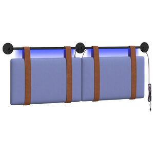 vidaXL T&ecirc;te de lit suspendue Avec lumi&egrave;re LED Bleu denim PU antique