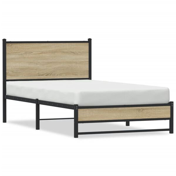 vidaXL Cadre de lit en m&eacute;tal sans matelas ch&ecirc;ne sonoma 107x203 cm