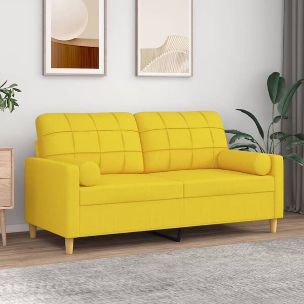 vidaXL Canap&eacute; 2 places avec oreillers jaune clair 140 cm tissu