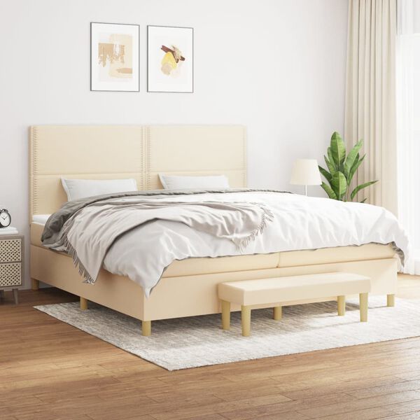 vidaXL Sommier &agrave; lattes de lit avec matelas Cr&egrave;me 200x200 cm Tissu