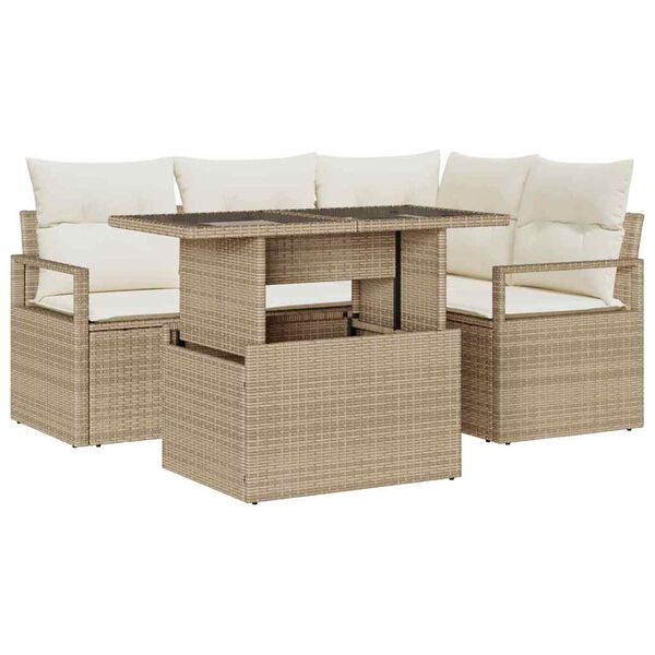 vidaXL Ensemble de canap&eacute; de jardin 5 pcs Beige Poly rotin