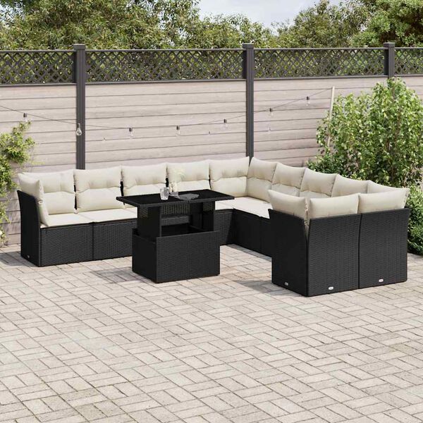 vidaXL Salon de jardin 11 pcs avec coussins noir r&eacute;sine tress&eacute;e