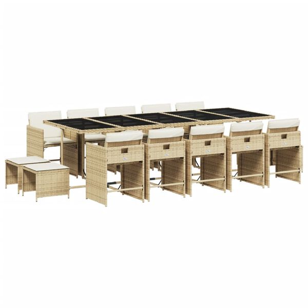 vidaXL Ensemble &agrave; manger de jardin et coussins 15 pcs beige