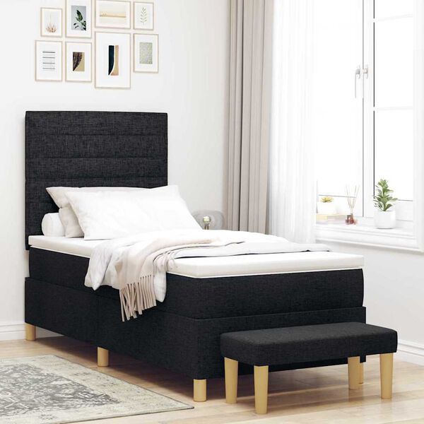 vidaXL Lit &agrave; ressorts avec matelas Noir 90 x 200 cm tissu