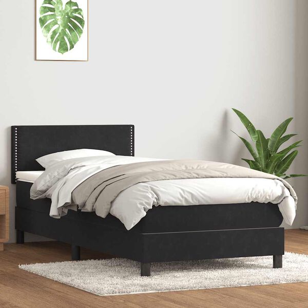 vidaXL Sommier &agrave; lattes de lit avec matelas noir 80x210 cm velours