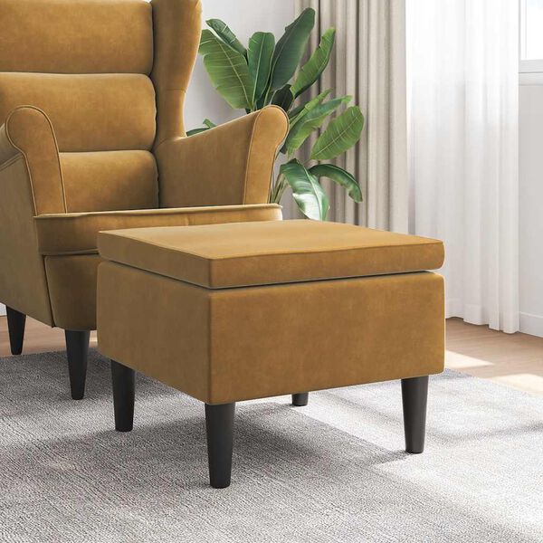 vidaXL Tabouret avec pieds en bois Marron Velours