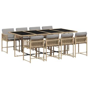 vidaXL Ensemble &agrave; manger de jardin et coussins 9 pcs m&eacute;lange beige
