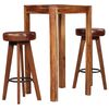 vidaXL Ensemble de bar 3 pcs Bois de Sesham massif et cuir v&eacute;ritable