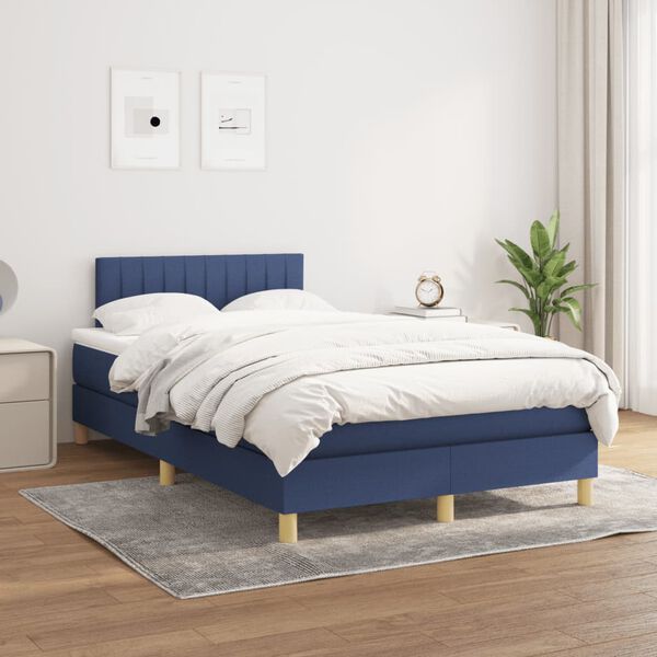 vidaXL Sommier &agrave; lattes de lit avec matelas bleu 120x190 cm tissu