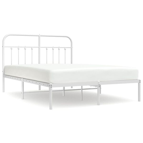 vidaXL Cadre de lit m&eacute;tal sans matelas et t&ecirc;te de lit blanc 140x190 cm