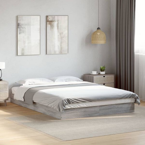 vidaXL Cadre de lit sans matelas sonoma gris 135x190 cm