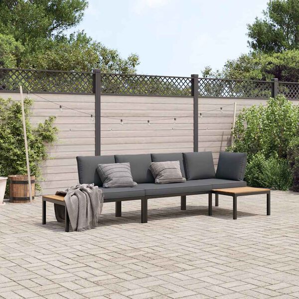 vidaXL Salon de jardin 3 pcs avec coussins noir aluminium
