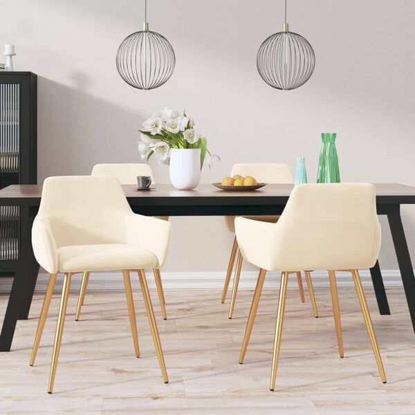 vidaXL Chaises &agrave; manger lot de 4 Cr&egrave;me Velours