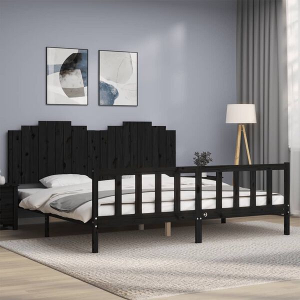 vidaXL Cadre de lit sans matelas noir 200x200 cm bois massif de pin