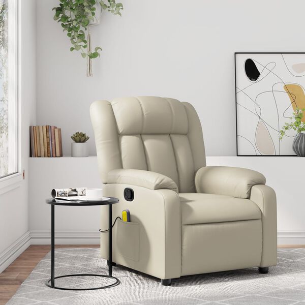 vidaXL Fauteuil de massage inclinable cr&egrave;me similicuir