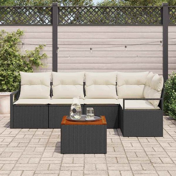 vidaXL Ensemble de canap&eacute; de jardin avec coussin 6 pcs Noir polyrotin