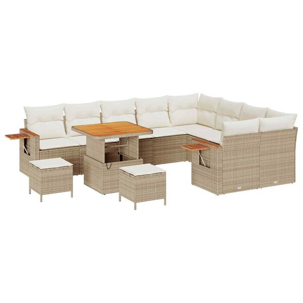 vidaXL Ensemble de canap&eacute; de jardin 13 pcs Beige et cr&egrave;me polyrotin
