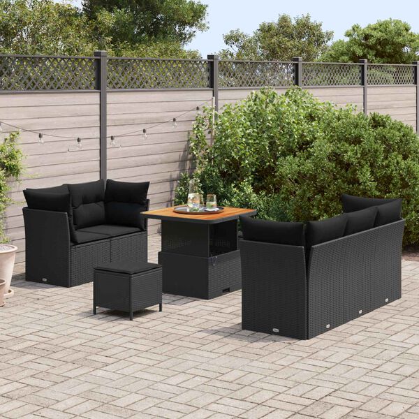 vidaXL Ensemble de canap&eacute; de jardin avec coussin 8 pcs Noir