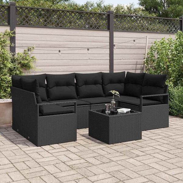 vidaXL Ensemble de canapé de jardin avec coussin 7 pcs Noir