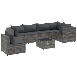 vidaXL Salon de jardin 7 pcs avec coussins Gris R&eacute;sine tress&eacute;e
