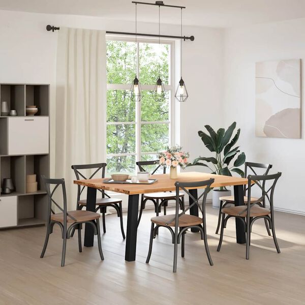 vidaXL Table à manger avec bord naturel bois de chêne massif rectangulaire