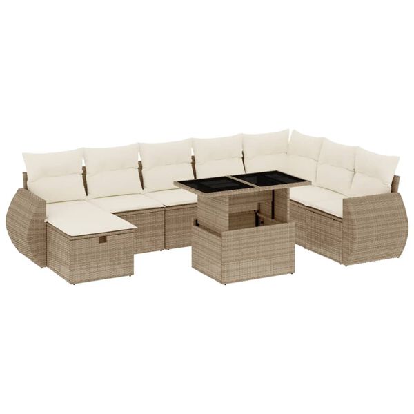 vidaXL Salon de jardin avec coussins 9 pcs beige r&eacute;sine tress&eacute;e