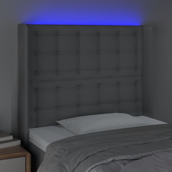 vidaXL T&ecirc;te de lit &agrave; LED Gris clair 83x16x118/128 cm Tissu