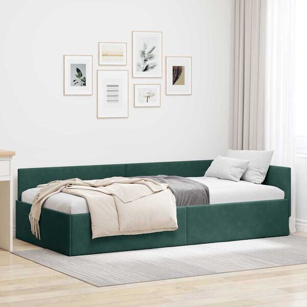 vidaXL Cadre de lit d'angle Vert foncé 90 cm x 190 cm Velours
