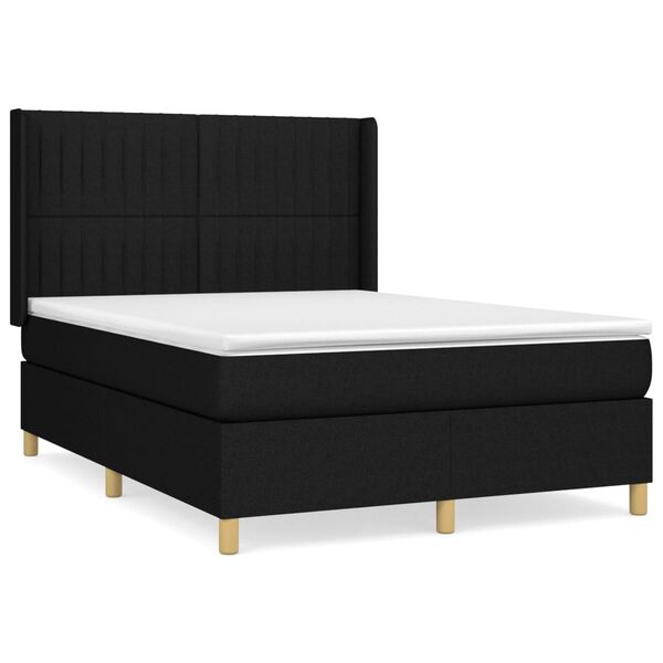 vidaXL Sommier &agrave; lattes de lit avec matelas Noir 140x190 cm Tissu