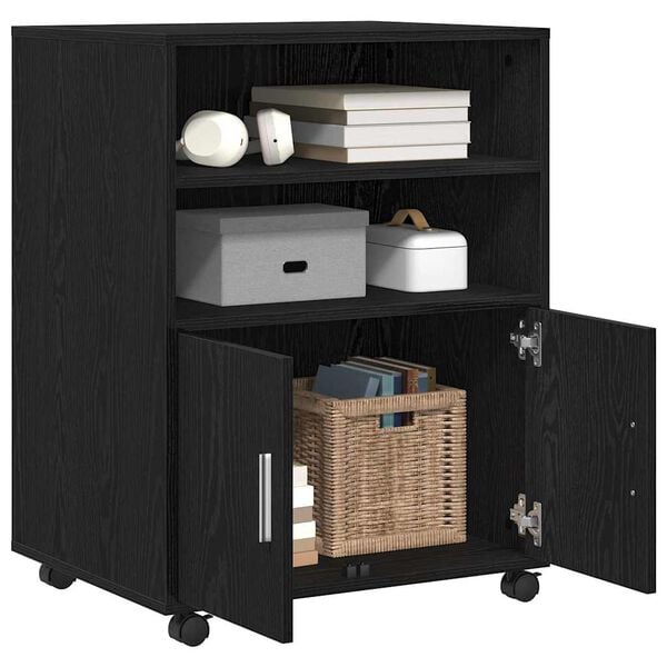 vidaXL Cabinet &agrave; Roulettes avec &eacute;tag&egrave;re Ch&ecirc;ne noir 60 x 48 x 81 cm