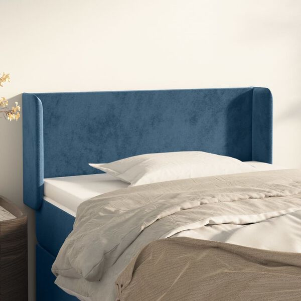 vidaXL T&ecirc;te de lit avec oreilles Bleu fonc&eacute; 93x16x78/88 cm Velours