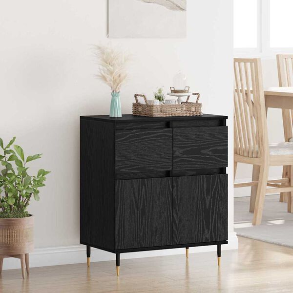 vidaXL Buffet Ch&ecirc;ne noir 60 x 35 x 70 cm Bois d'ing&eacute;nierie et fer
