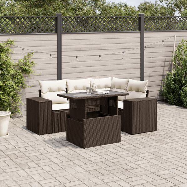 vidaXL Salon de jardin avec coussins 5 pcs marron r&eacute;sine tress&eacute;e