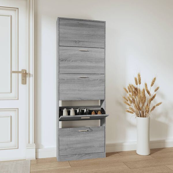 vidaXL Armoire &agrave; chaussures Sonoma gris 59x17x169 cm Bois d'ing&eacute;nierie