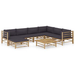 vidaXL Salon de jardin 8 pcs avec coussins gris fonc&eacute; bambou