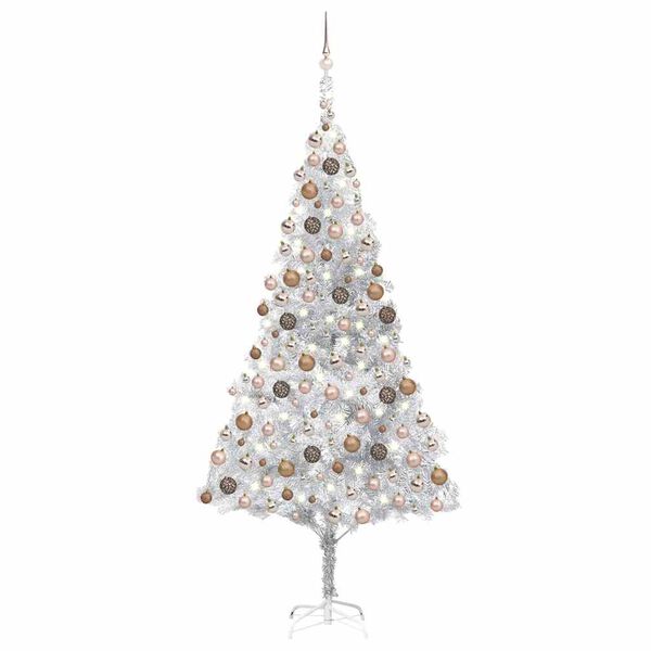 vidaXL Arbre de Noël artificiel pré-éclairé/boules argenté 240 cm PET