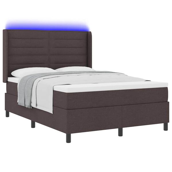 vidaXL Lit &agrave; ressort LED avec matelas Marron fonc&eacute; 140 x 190 cm tissu
