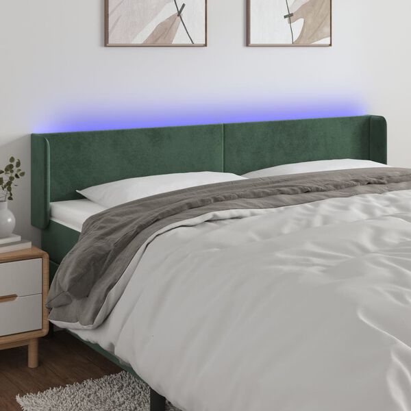 vidaXL T&ecirc;te de lit &agrave; LED Vert fonc&eacute; 203x16x78/88 cm Velours