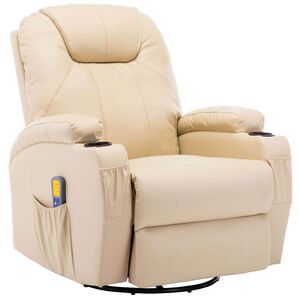 vidaXL Fauteuil &agrave; bascule de massage Cr&egrave;me Similicuir